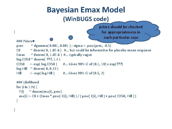Bayesian Emax Model (Win. BUGS code) { priors should be checked for appropriateness in