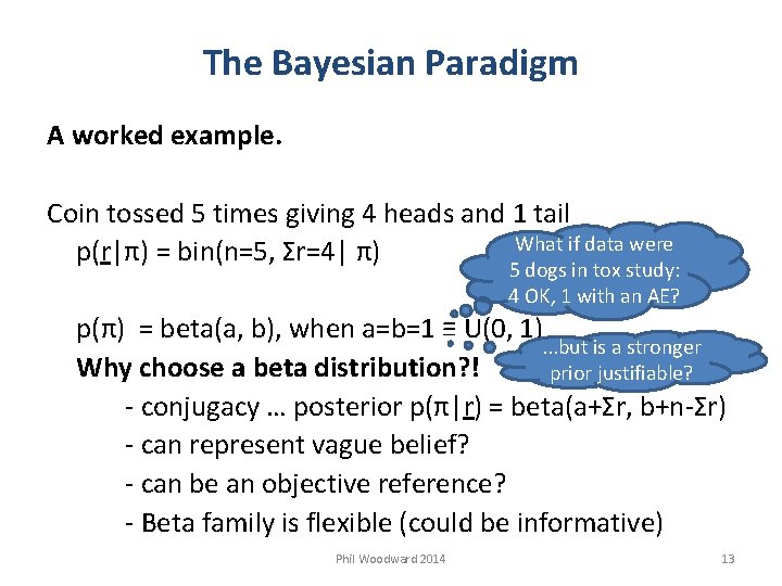 The Bayesian Paradigm A worked example. Coin tossed 5 times giving 4 heads and