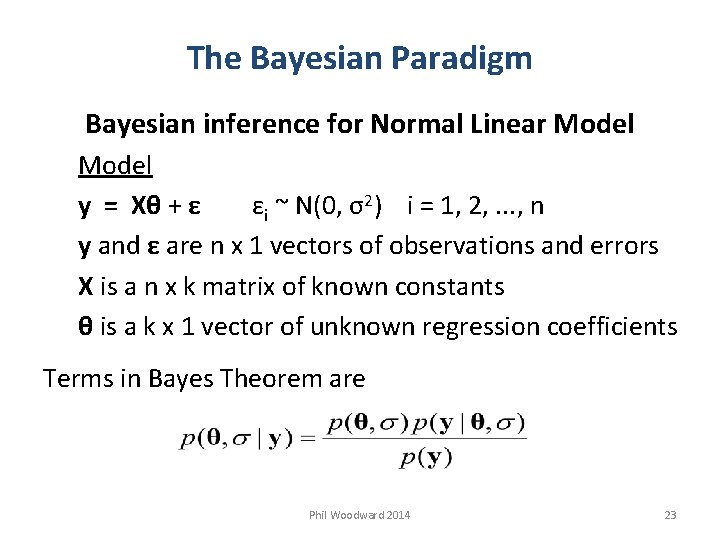 The Bayesian Paradigm Bayesian inference for Normal Linear Model y = Xθ + ε