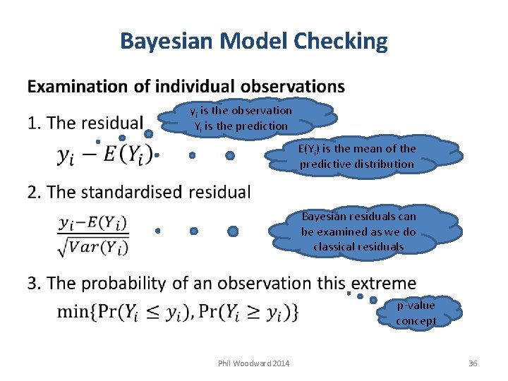 Bayesian Model Checking yi is the observation Yi is the prediction E(Yi) is the