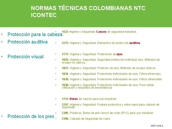 NORMAS TÉCNICAS COLOMBIANAS NTC ICONTEC • 1523 Higiene y Seguridad. Cascos de seguridad industrial.