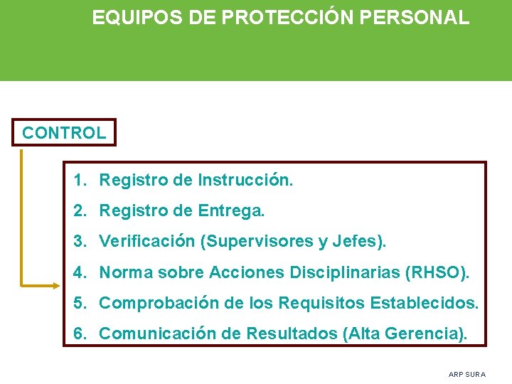 EQUIPOS DE PROTECCIÓN PERSONAL CONTROL 1. Registro de Instrucción. 2. Registro de Entrega. 3.