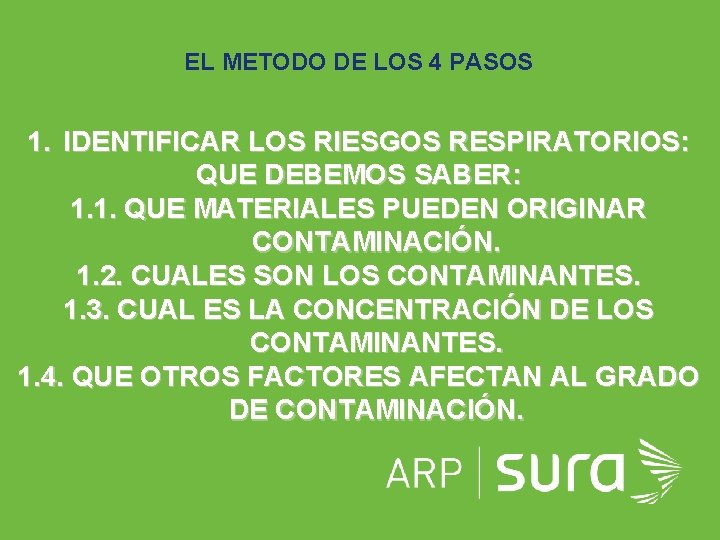 EL METODO DE LOS 4 PASOS 1. IDENTIFICAR LOS RIESGOS RESPIRATORIOS: QUE DEBEMOS SABER: