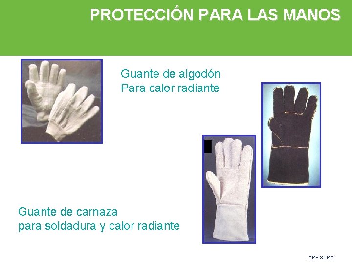 PROTECCIÓN PARA LAS MANOS Guante de algodón Para calor radiante Guante de carnaza para