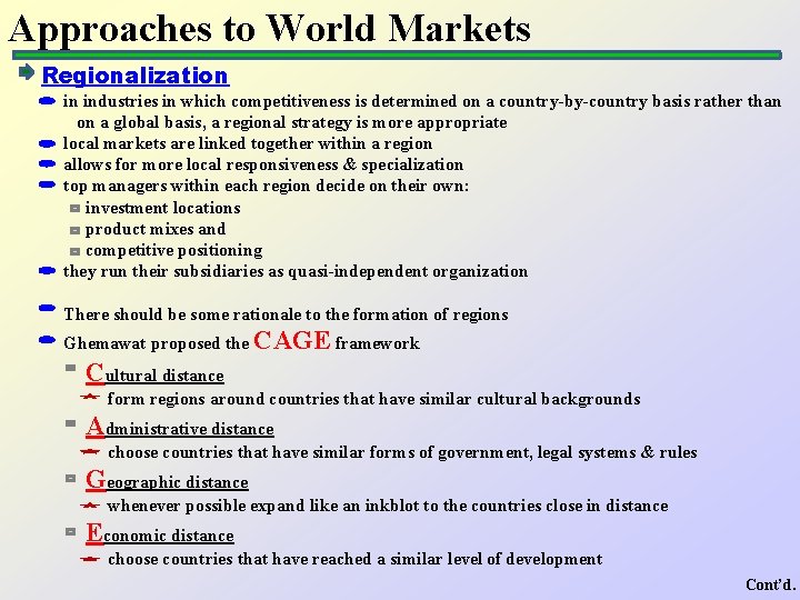 Approaches to World Markets Regionalization in industries in which competitiveness is determined on a