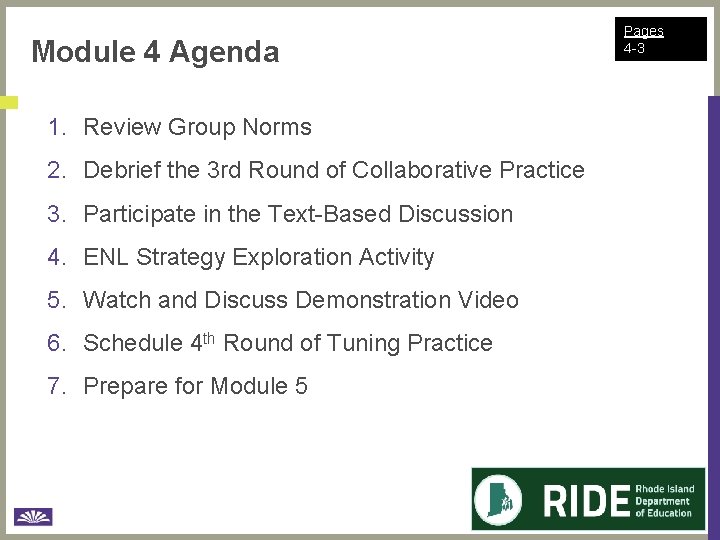 Module 4 Agenda 1. Review Group Norms 2. Debrief the 3 rd Round of