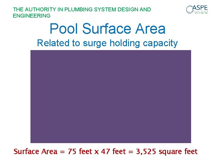 THE AUTHORITY IN PLUMBING SYSTEM DESIGN AND ENGINEERING Pool Surface Area Related to surge