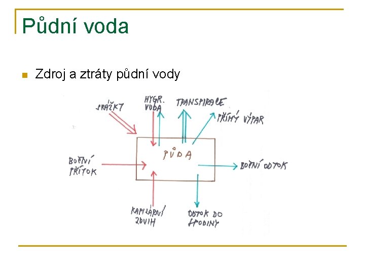 Půdní voda n Zdroj a ztráty půdní vody 