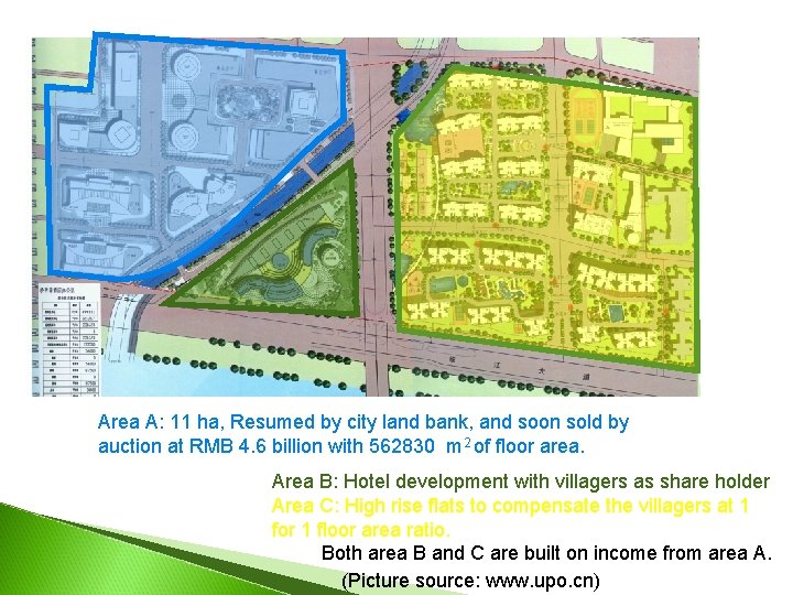 Area A: 11 ha, Resumed by city land bank, and soon sold by auction