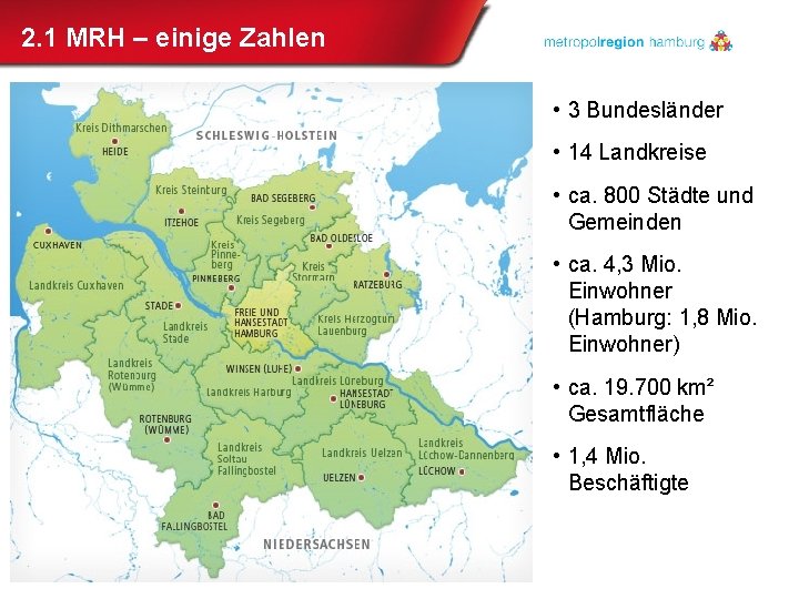 2. 1 MRH – einige Zahlen • 3 Bundesländer • 14 Landkreise • ca.