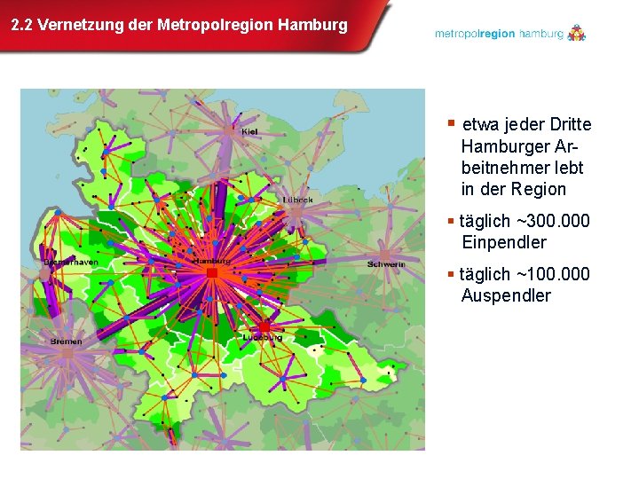 2. 2 Vernetzung der Metropolregion Hamburg § etwa jeder Dritte Hamburger Arbeitnehmer lebt in