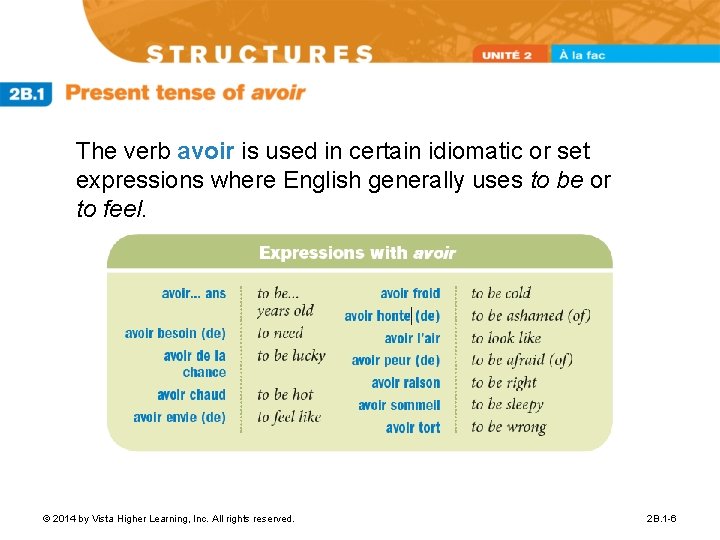 The verb avoir is used in certain idiomatic or set expressions where English generally