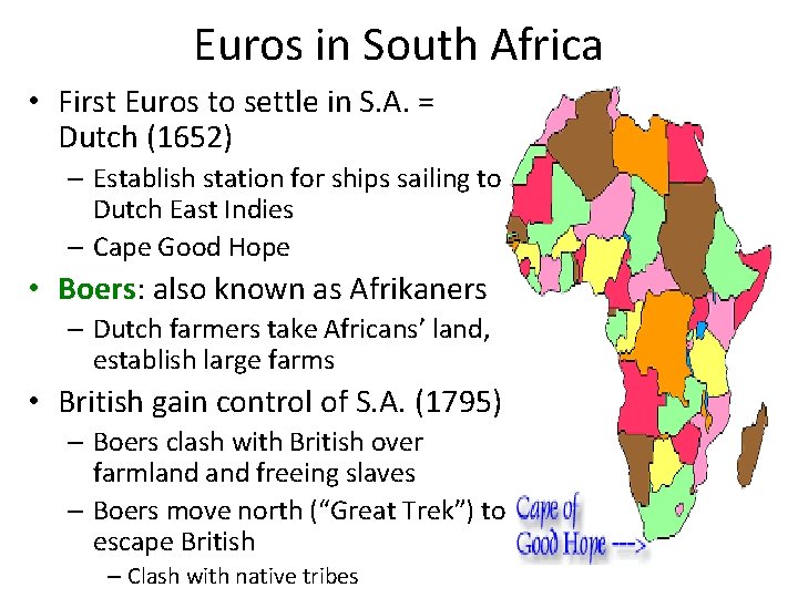 Euros in South Africa • First Euros to settle in S. A. = Dutch