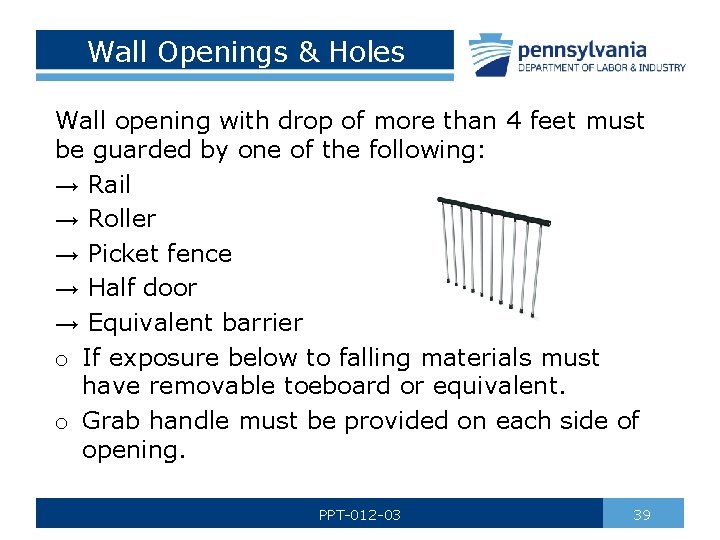 Wall Openings & Holes Wall opening with drop of more than 4 feet must