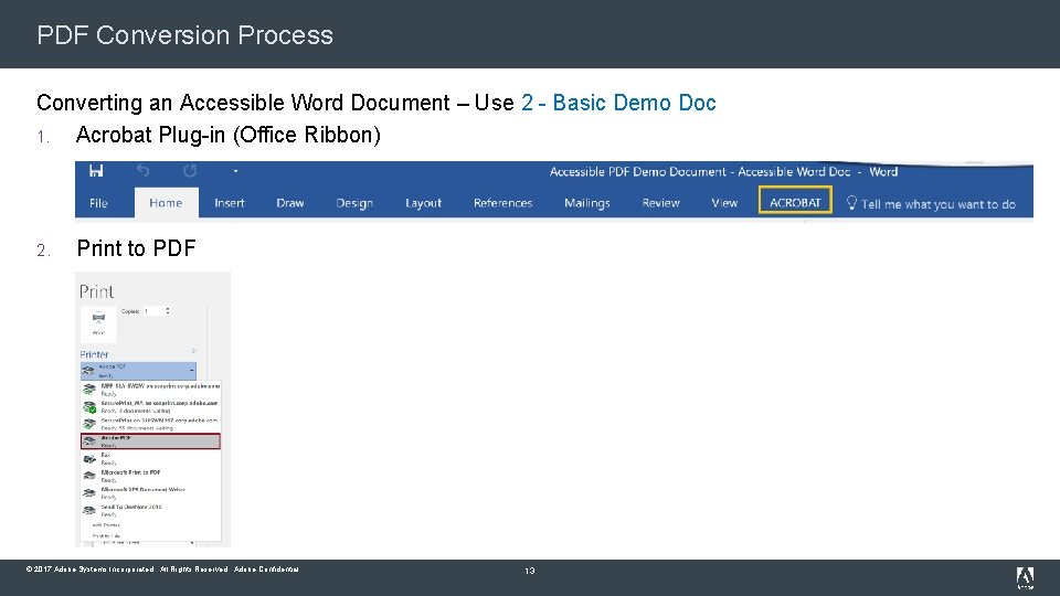 PDF Conversion Process Converting an Accessible Word Document – Use 2 - Basic Demo