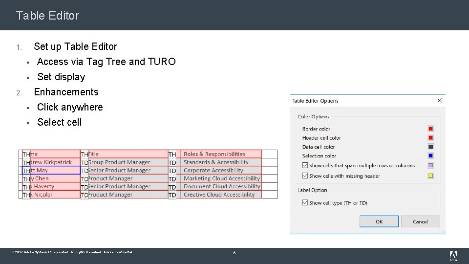 Table Editor Set up Table Editor 1. § Access via Tag Tree and TURO