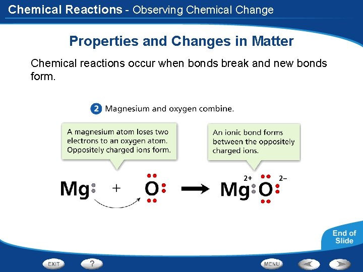 Chemical Reactions - Observing Chemical Change Properties and Changes in Matter Chemical reactions occur