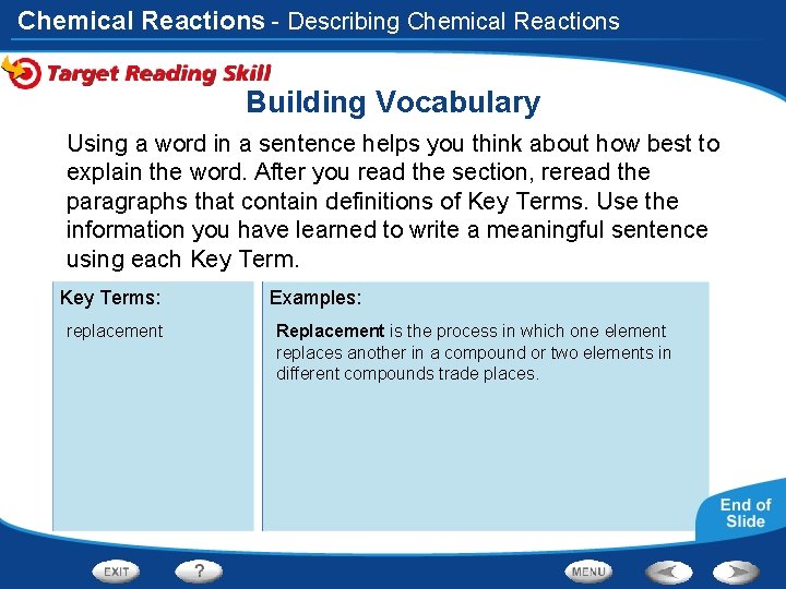 Chemical Reactions - Describing Chemical Reactions Building Vocabulary Using a word in a sentence