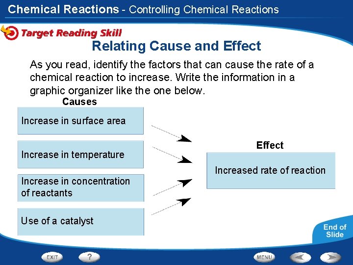 Chemical Reactions - Controlling Chemical Reactions Relating Cause and Effect As you read, identify