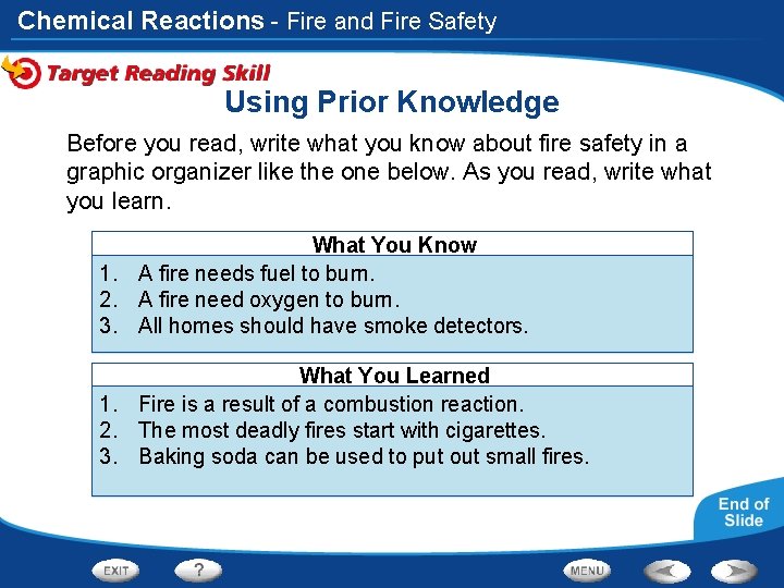 Chemical Reactions - Fire and Fire Safety Using Prior Knowledge Before you read, write