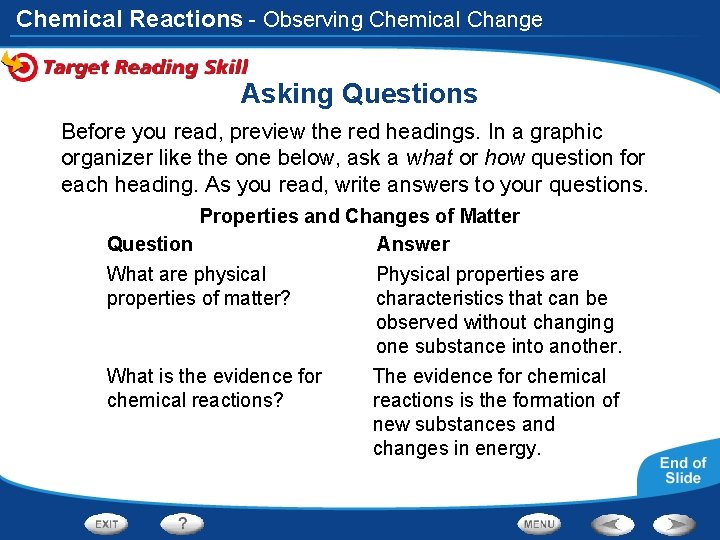 Chemical Reactions - Observing Chemical Change Asking Questions Before you read, preview the red