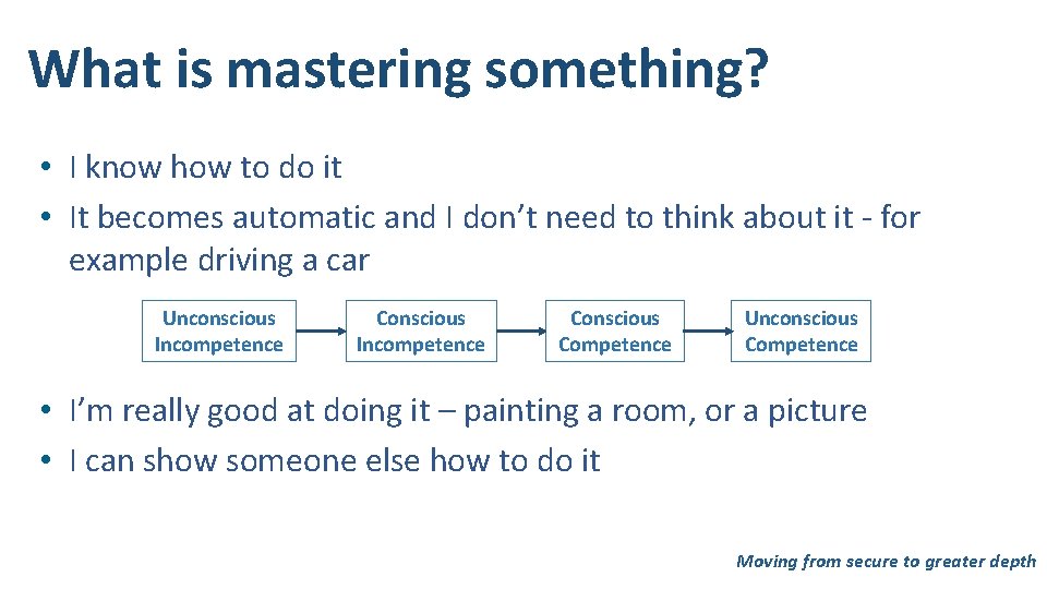 What is mastering something? • I know how to do it • It becomes