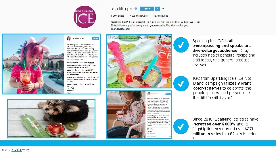 Sparkling Ice IGC is allencompassing and speaks to a diverse target audience. Copy includes Sparkling Ice IGC is allencompassing and speaks to a diverse target audience. Copy includes