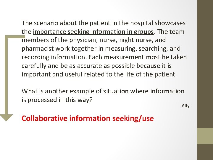 The scenario about the patient in the hospital showcases the importance seeking information in