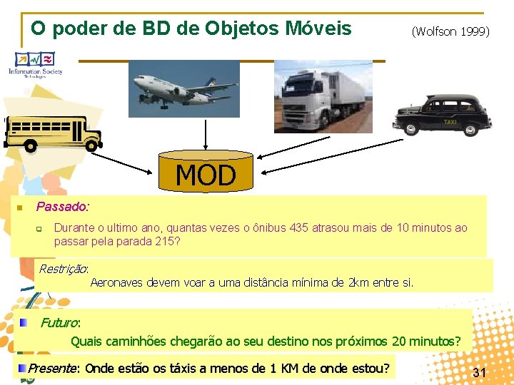 O poder de BD de Objetos Móveis (Wolfson 1999) MOD n Passado: q Durante