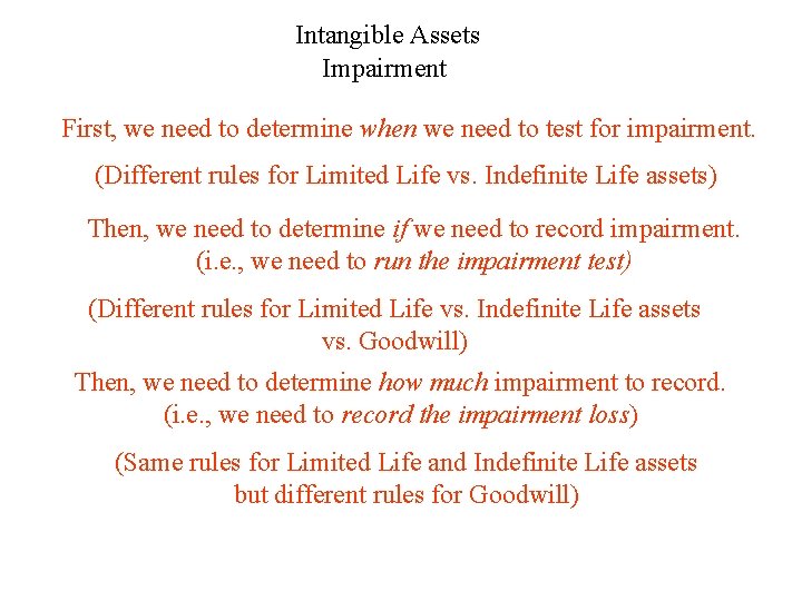Intangible Assets Impairment First, we need to determine when we need to test for