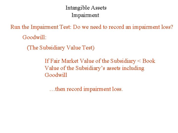 Intangible Assets Impairment Run the Impairment Test: Do we need to record an impairment