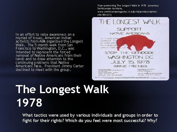 Flyer promoting The Longest Walk in 1978. (courtesy Smithsonian Institute, www. smithsonianlegacies. si. edu/objectdescription.