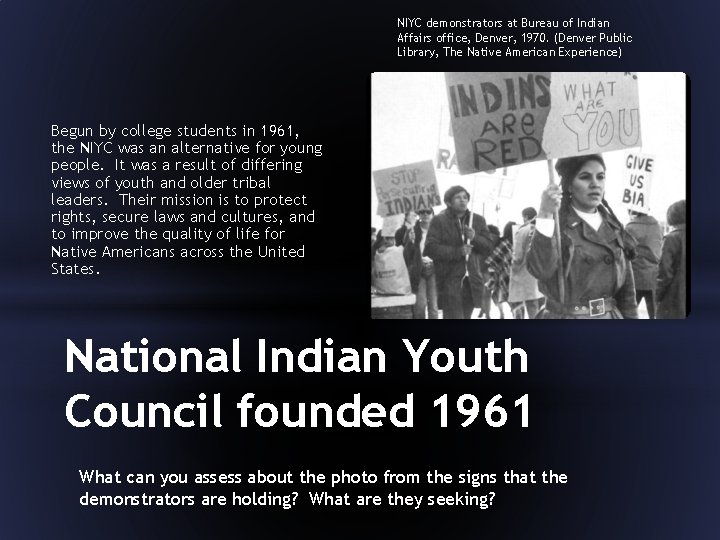 NIYC demonstrators at Bureau of Indian Affairs office, Denver, 1970. (Denver Public Library, The