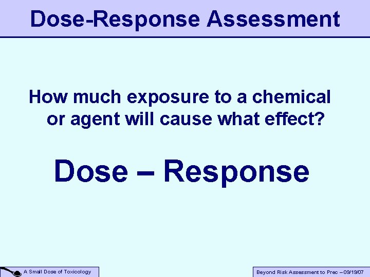 Dose-Response Assessment How much exposure to a chemical or agent will cause what effect?