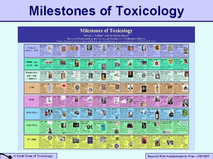 Milestones of Toxicology A Small Dose of Toxicology Beyond Risk Assessment to Prec –