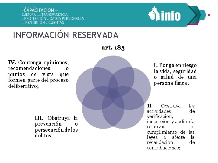 INFORMACIÓN RESERVADA art. 183 IV. Contenga opiniones, recomendaciones o puntos de vista que formen