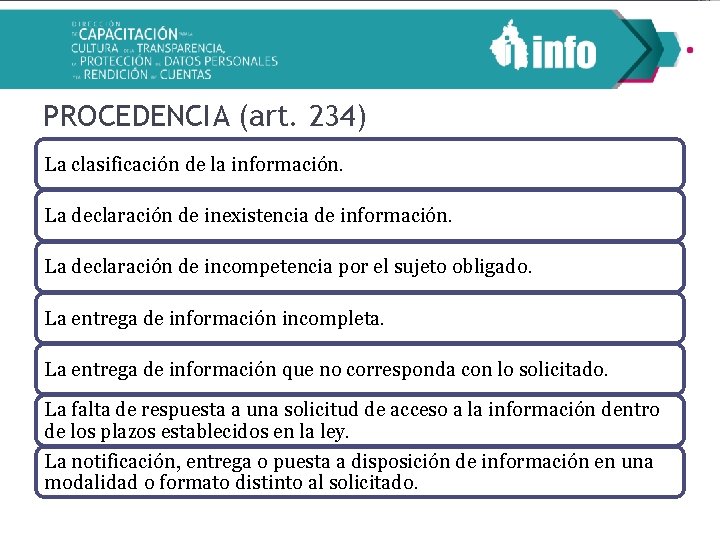 PROCEDENCIA (art. 234) La clasificación de la información. La declaración de inexistencia de información.
