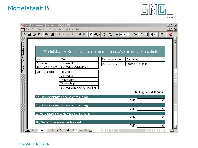 Modelstaat B Presentatie BNG Treasury 