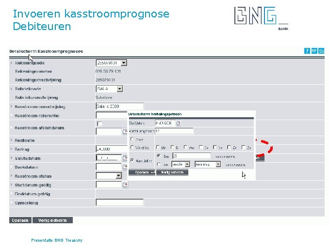 Invoeren kasstroomprognose Debiteuren Presentatie BNG Treasury 