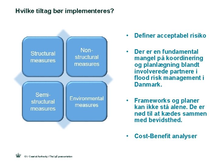 Hvilke tiltag bør implementeres? • Definer acceptabel risiko • Der er en fundamental mangel