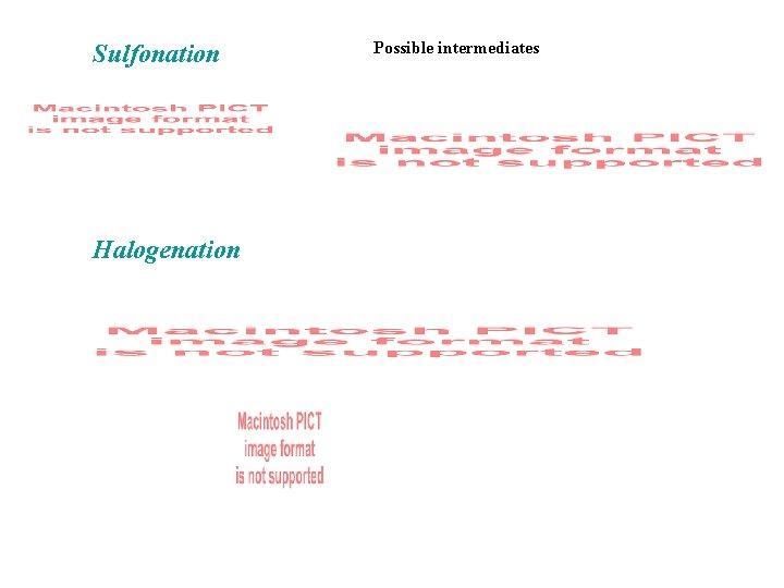 Sulfonation Halogenation Possible intermediates 