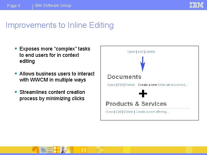 Page 9 IBM Software Group Improvements to Inline Editing § Exposes more “complex” tasks