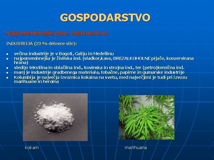 GOSPODARSTVO Najpomembnejše gosp. dejavnosti so: INDUSTRIJA (23 % delovne sile): n n n večina