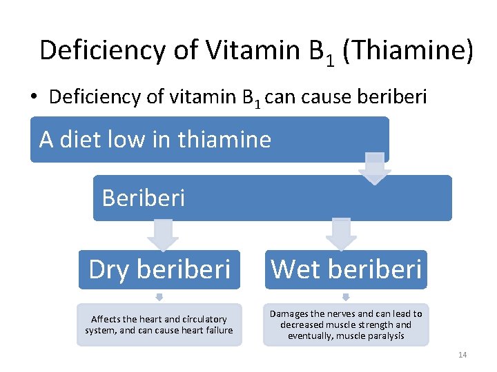 Deficiency of Vitamin B 1 (Thiamine) • Deficiency of vitamin B 1 can cause