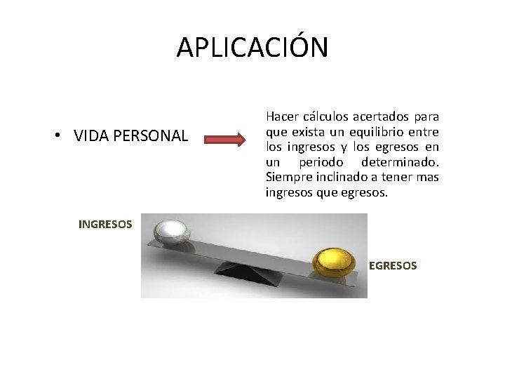 APLICACIÓN • VIDA PERSONAL Hacer cálculos acertados para que exista un equilibrio entre los