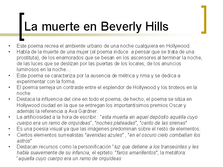 La muerte en Beverly Hills • • • Este poema recrea el ambiente urbano