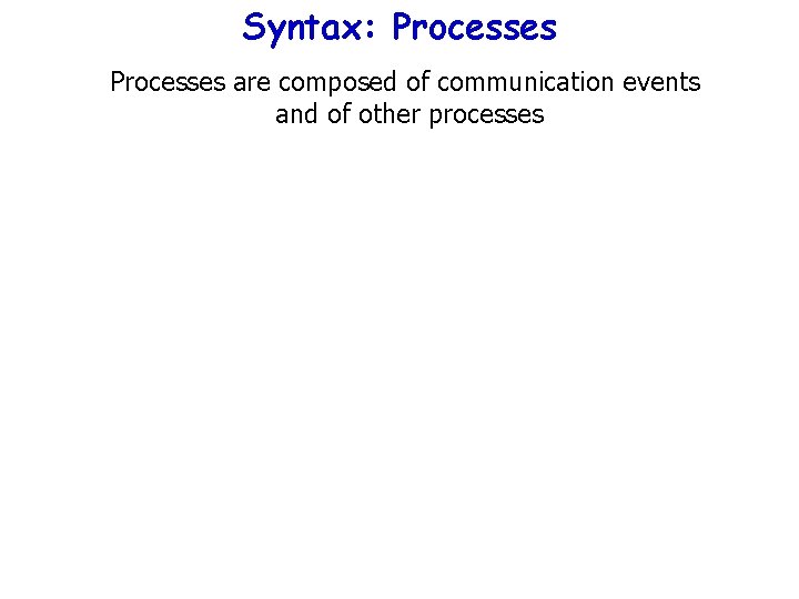 Syntax: Processes are composed of communication events and of other processes 