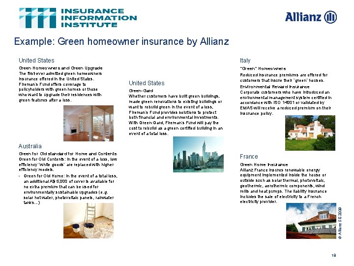 Example: Green homeowner insurance by Allianz United States Italy Green Homeowners and Green Upgrade