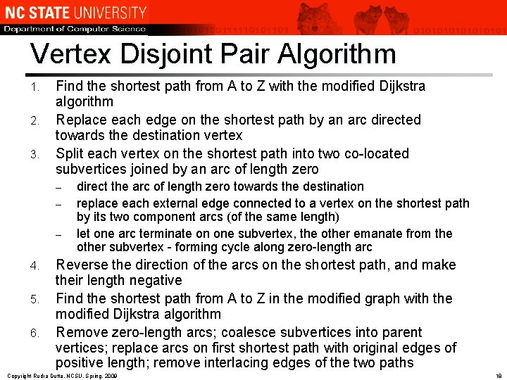 Vertex Disjoint Pair Algorithm 1. 2. 3. Find the shortest path from A to