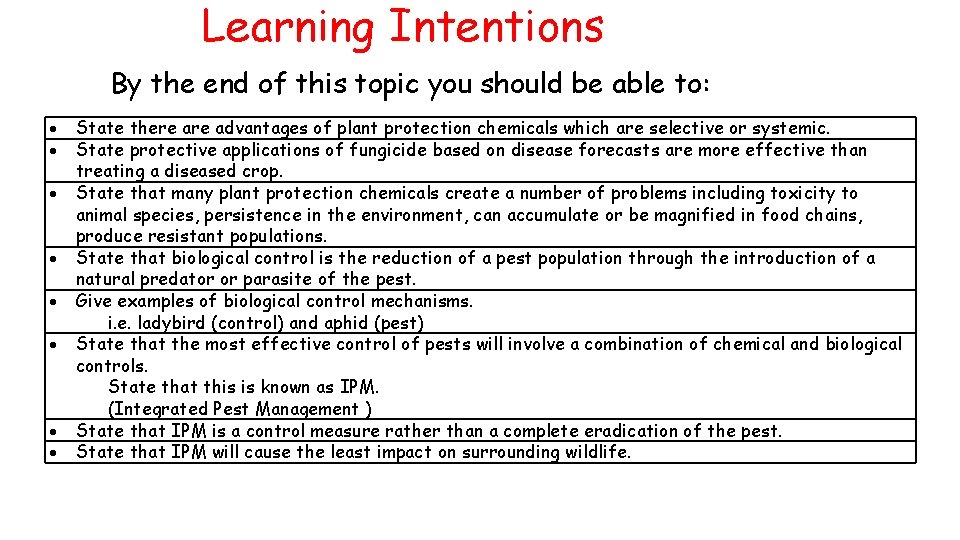 Learning Intentions By the end of this topic you should be able to: State